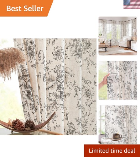 Vintage floral linen curtains - linen,