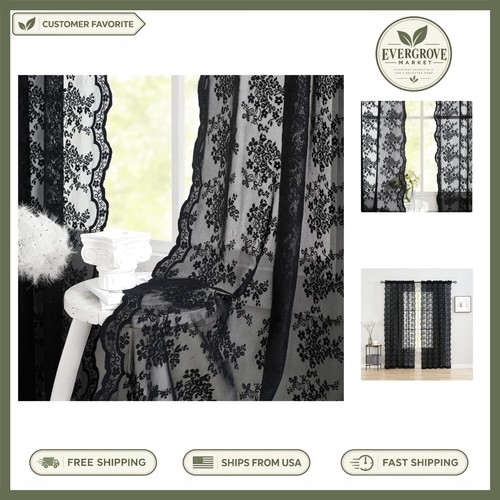 Black lace curtains with - black,