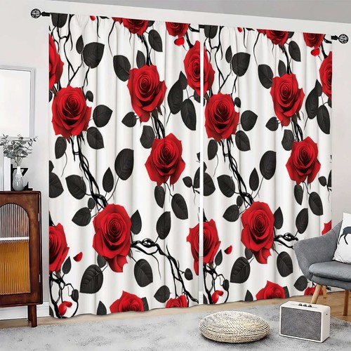 2pcs red rose floral pattern - red,
